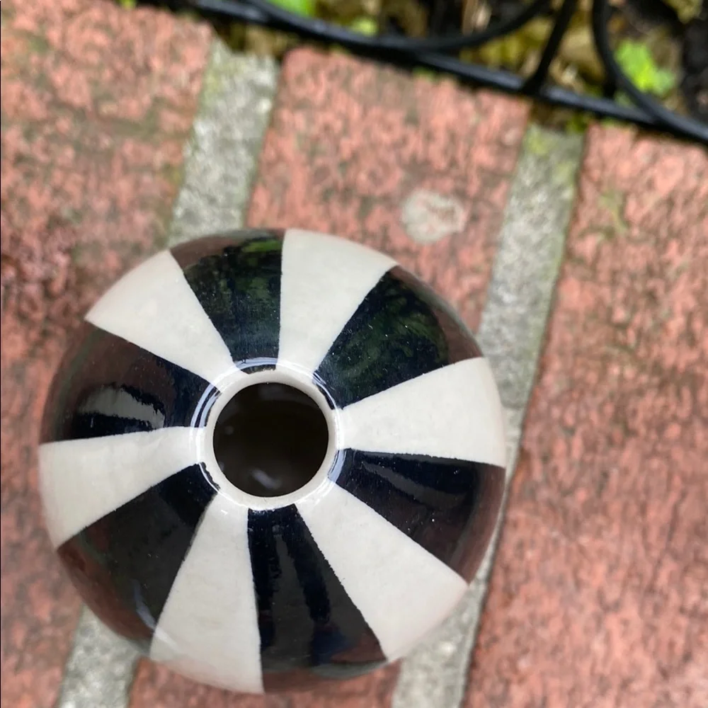 Set of three Jonathan Adler Black and White Striped Vases. Circa 1990s.